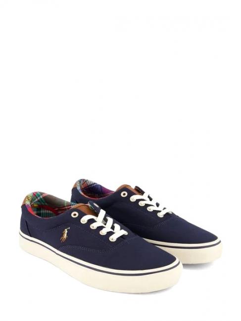 RALPH LAUREN KEATON PONY Sneaker in canvas hunter navy/madras - Scarpe Donna