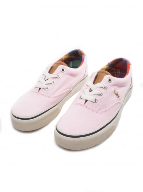 RALPH LAUREN KEATON PONY Sneaker in canvas carmel pink/madras - Scarpe Donna