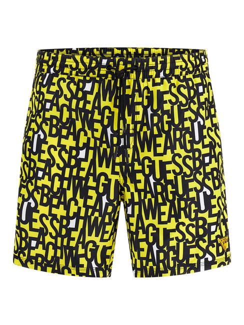 GUESS LOGO AOP Costume da Bagno black yellow letteri - Costumi da Bagno Uomo