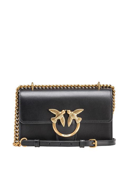 PINKO LOVE ONE MINI Borsa mini in pelle di vitello nero-antique gold - Borse Donna