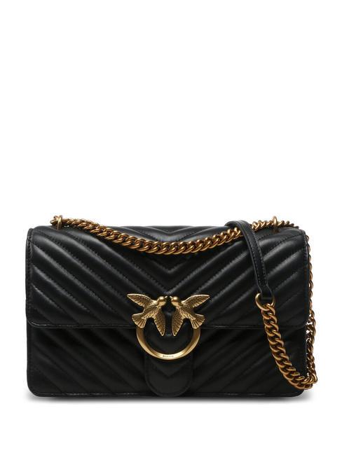 PINKO CLASSIC LOVE ONE Borsa in pelle nappa nero-antique gold - Borse Donna