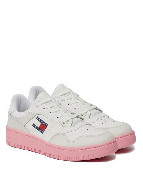 TOMMY HILFIGER TOMMY JEANS Retro Basket Essential Sneakers in pelle ecru / pink alert - Scarpe Donna