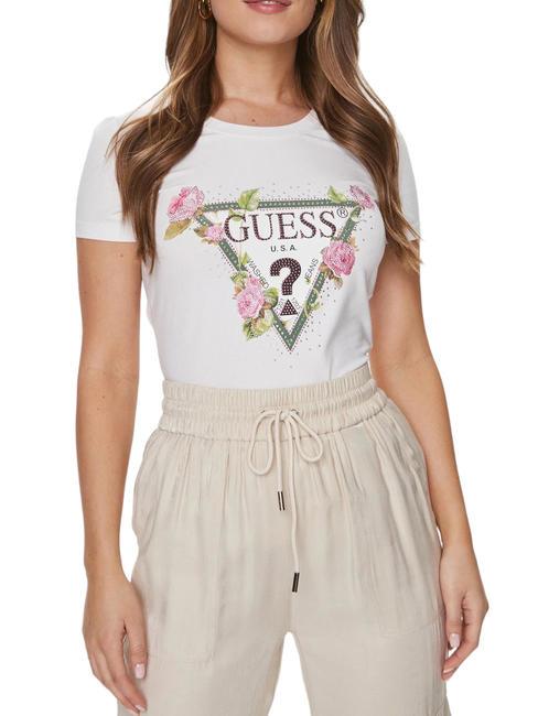 GUESS FLORAL TRIANGLE T-shirt purwhite - T-shirt e Top Donna