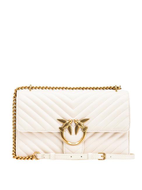 PINKO CLASSIC LOVE ONE Borsa in pelle nappa bianco seta-antique gold - Borse Donna