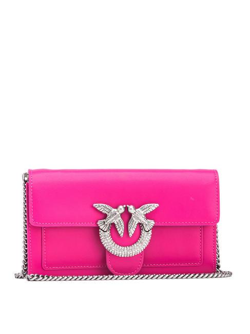 PINKO LOVE ONE Portafoglio pochette in pelle con strass pink pinko-old silver - Borse Donna