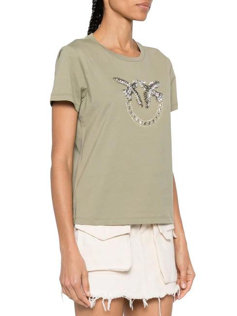 PINKO QUENTIN T-shirt con applicazione gioiello verde vertiver - T-shirt e Top Donna