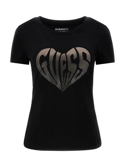 GUESS HEART T-shirt stretch con strass jetbla - T-shirt e Top Donna