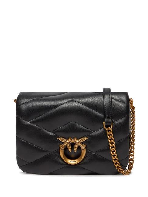 PINKO LOVE CLICK PUFF Borsa mini in pelle trapuntata nero-antique gold - Borse Donna