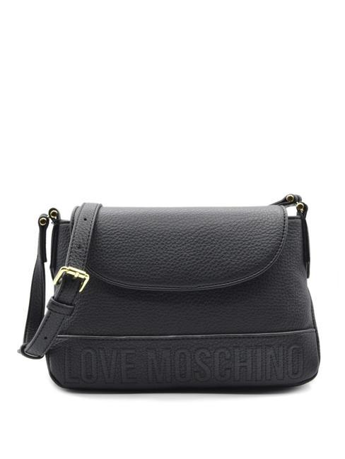 LOVE MOSCHINO EMBROIDERED LOGO Borsa con flap a tracolla Nero - Borse Donna