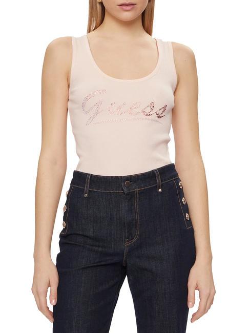 GUESS LOGO GLITTER Canottiera in cotone wanna be pink - T-shirt e Top Donna