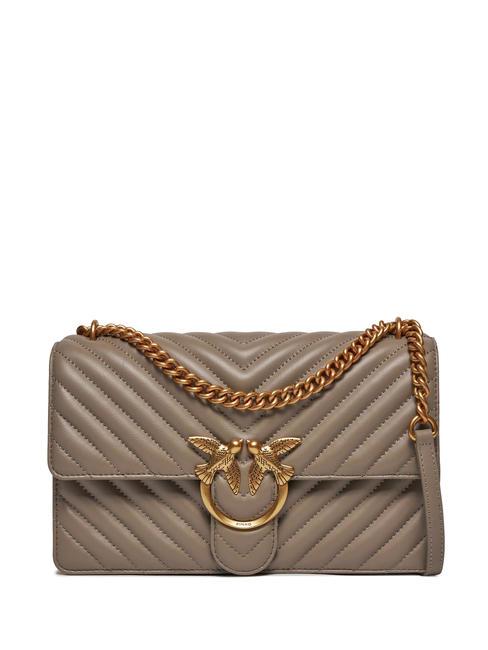 PINKO CLASSIC LOVE ONE Borsa in pelle nappa noce-antique gold - Borse Donna