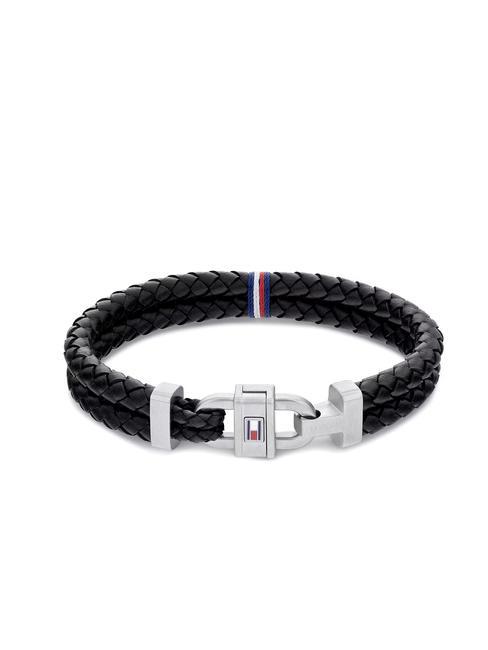 TOMMY HILFIGER CARABINIER Braccialetto in pelle intrecciata black - Bracciali Uomo