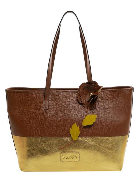 BRACCIALINI SARA Borsa shopping in pelle marrone/oro - Borse Donna