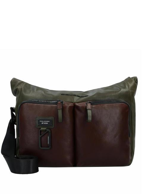 PIQUADRO HARPER  Messenger porta PC 13", in pelle verde/testa di moro - Cartelle Lavoro