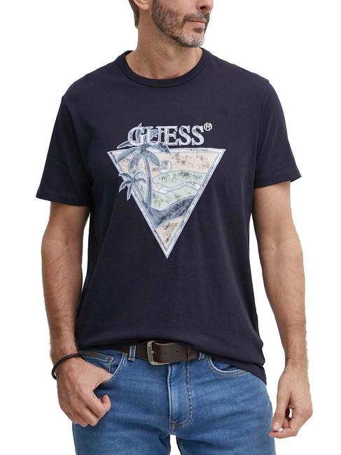 GUESS SUMMER TRIANGLE T-shirt in cotone smartblue - T-shirt Uomo