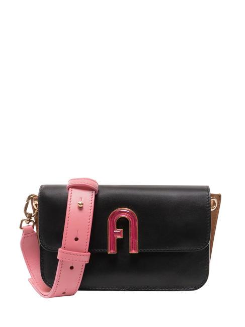 FURLA GEMMA Borsa mini in pelle a spalla nero+ninfea+cognac h - Borse Donna