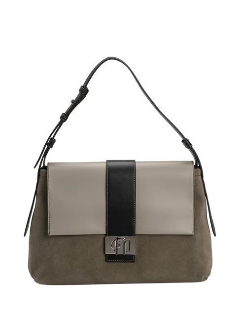 FURLA CHARLOTTE Borsa a spalla in pelle salvia+marmo c+nero - Borse Donna