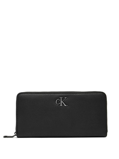 CALVIN KLEIN MINIMAL MONOGRAM Portafoglio zip around black/shiny gunmetal - Portafogli Donna