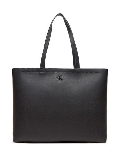 CALVIN KLEIN MINIMAL MONOGRAM Tote Borsa a spalla black/shiny gunmetal - Borse Donna