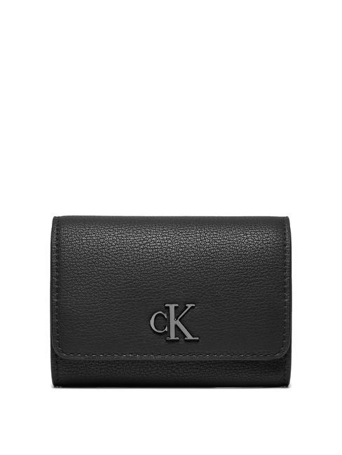 CALVIN KLEIN MINIMAL MONOGRAM  Portafoglio small black/shiny gunmetal - Portafogli Donna