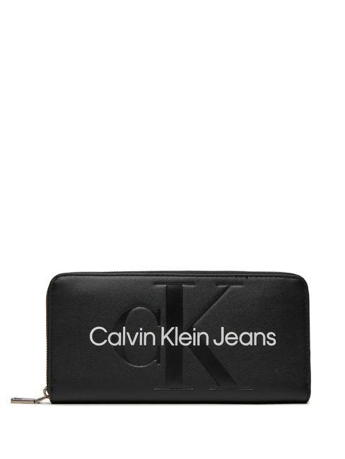 CALVIN KLEIN LETTERING LOGO Portafoglio grande zip around fashion black - Portafogli Donna