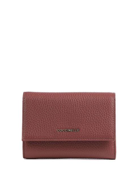 COCCINELLE METALLIC SOFT Portafoglio bifold in pelle martellata brandy - Portafogli Donna