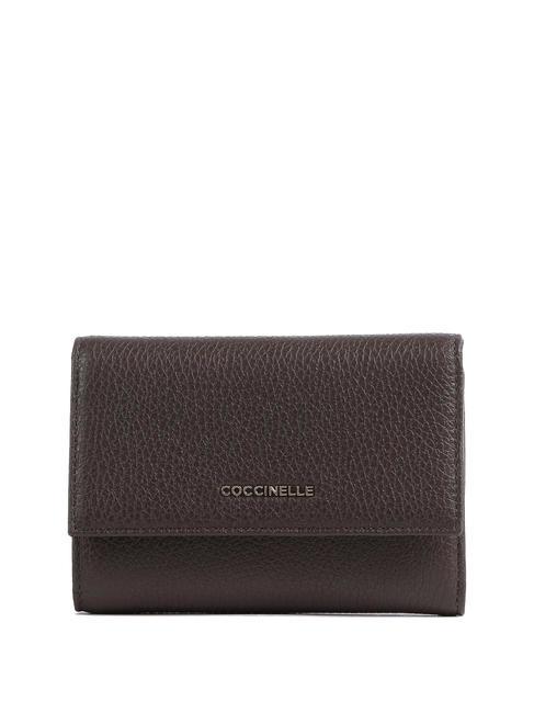 COCCINELLE METALLIC SOFT Portafoglio bifold in pelle martellata fondant brown - Portafogli Donna