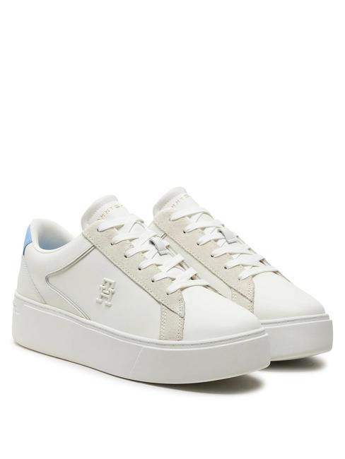 TOMMY HILFIGER TH PLATFORM COURT Sneakers in pelle ecru/vessel blue - Scarpe Donna