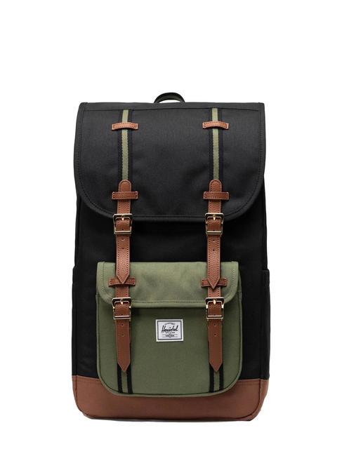 HERSCHEL LITTLE AMERICA  Zaino misura standard black/four leaf clover/saddle brown - Zaini Scuola & Tempo Libero