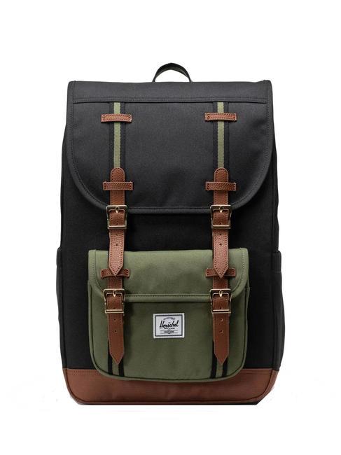 HERSCHEL LITTLE AMERICA MID Zaino porta PC 15,6" black/four leaf clover/saddle brown - Zaini Scuola & Tempo Libero