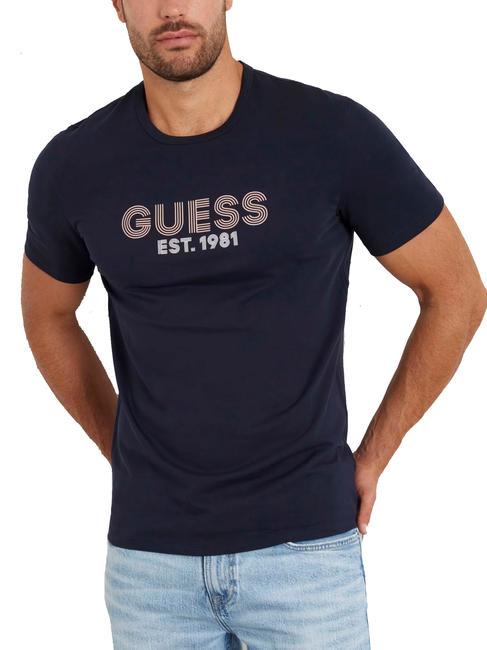 GUESS SS CN CLASSIC T-shirt in cotone stretch smartblue - T-shirt Uomo