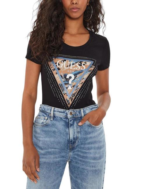 GUESS LEO TRIANGLE T-shirt in cotone stretch jetbla - T-shirt e Top Donna