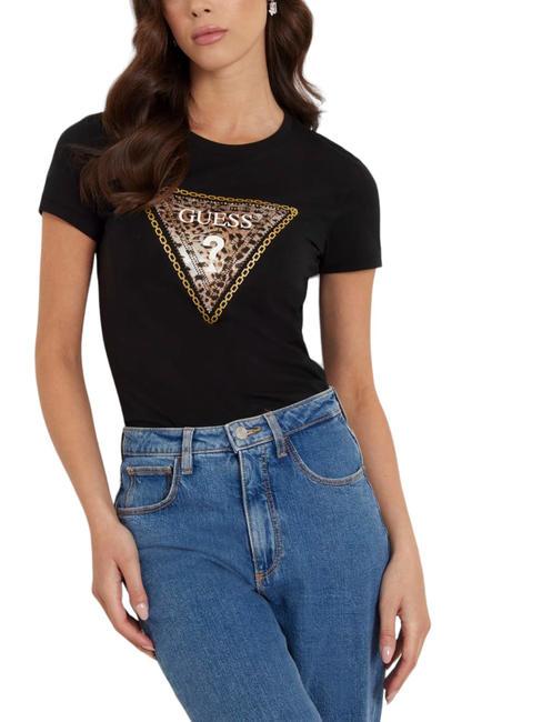 GUESS TRIANGLE LEO T-shirt in cotone stretch jetbla - T-shirt e Top Donna