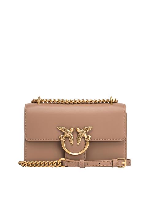 PINKO LOVE ONE MINI Borsa mini in pelle di vitello biscotto zenzero-antique gold - Borse Donna