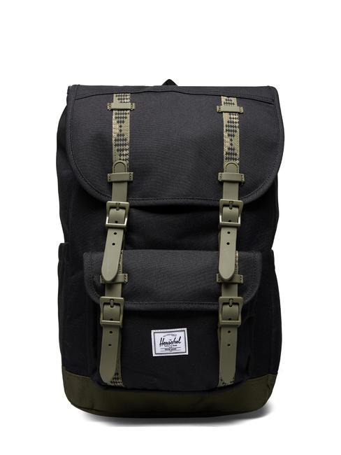 HERSCHEL LITTLE AMERICA MID Zaino porta PC 15,6" black/ivy green - Zaini Scuola & Tempo Libero