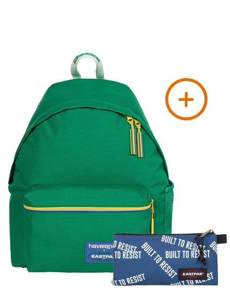 EASTPAK PADDED PAK'R + FLATCASE Zaino + Astuccio Havaianas Green - Zaini Scuola & Tempo Libero