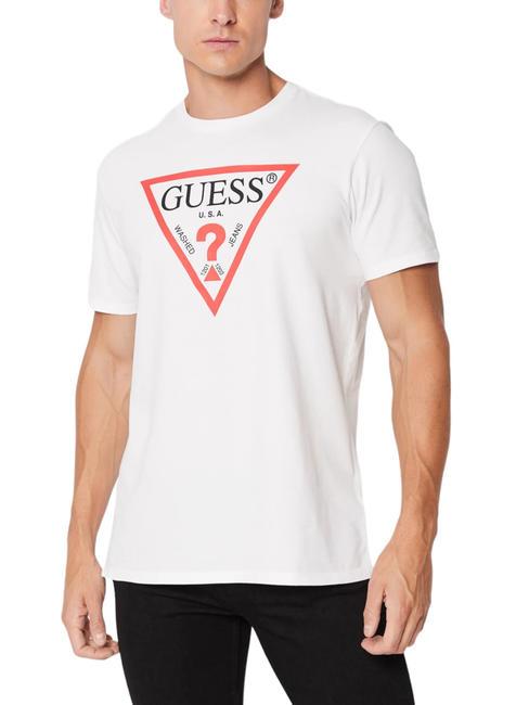 GUESS TRI LOGO T-shirt in cotone purwhite - T-shirt Uomo