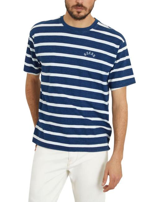 GUESS INDIGO STRIPED T-shirt in jersey blue indigo/white st - T-shirt Uomo