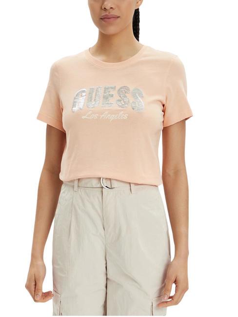 GUESS SEQUINS T-shirt in cotone peach sky - T-shirt e Top Donna