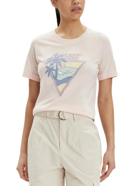 GUESS BEACH TRIANGLE T-shirt in cotone wanna be pink - T-shirt e Top Donna