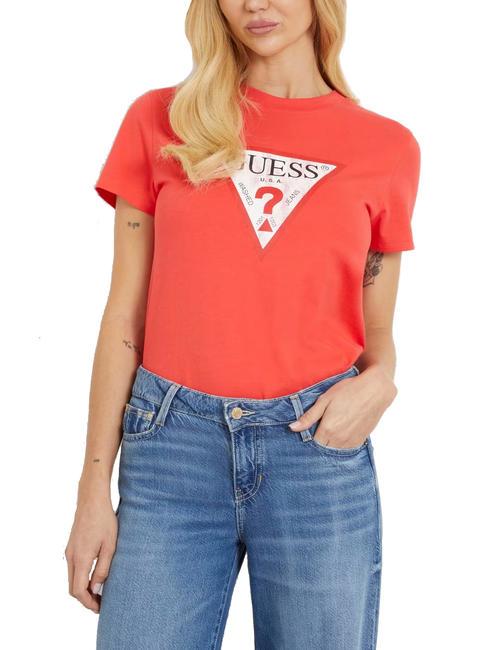 GUESS CLASSIC FIT LOGO T-shirt con logo triangolo vivacious coral - T-shirt e Top Donna