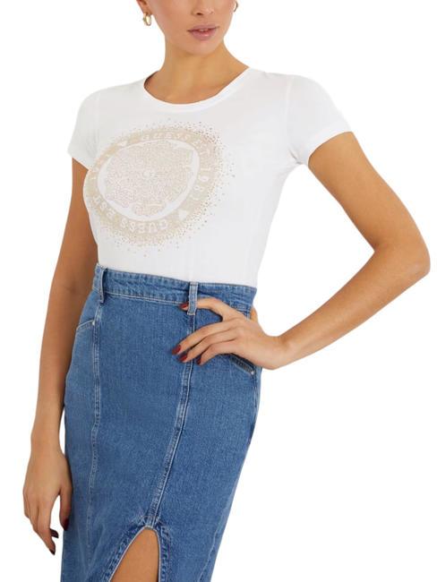 GUESS ROUND CAMELIA T-shirt in cotone stretch purwhite - T-shirt e Top Donna