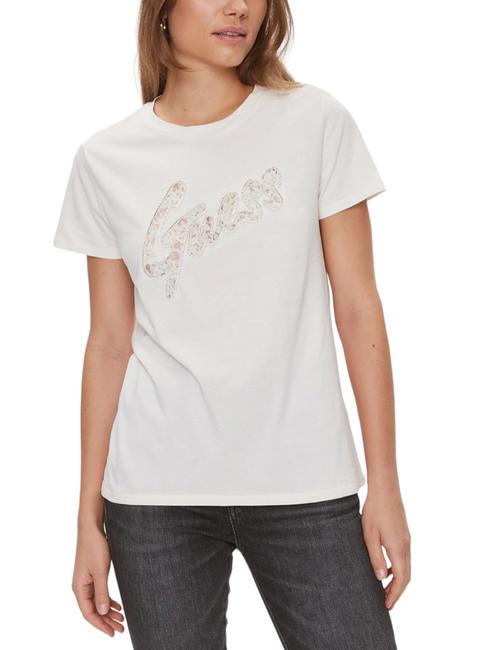 GUESS LACE T-shirt in cotone cremwhi - T-shirt e Top Donna