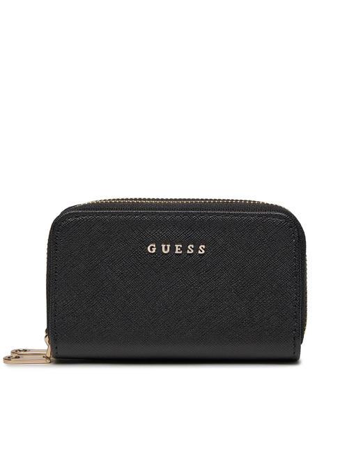 GUESS DOUBLE ZIP Portafoglio stampa saffiano NERO - Portafogli Donna