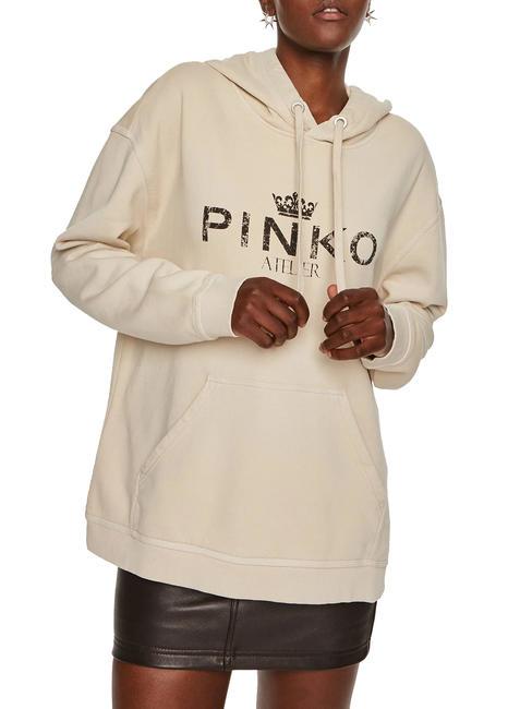 PINKO BASSANI Felpa con cappuccio beige nebbia - Felpe Donna