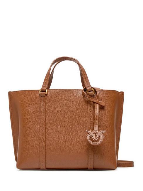 PINKO CARRIE Borsa shopper in pelle bottalata marrone - leone-antique gold - Borse Donna