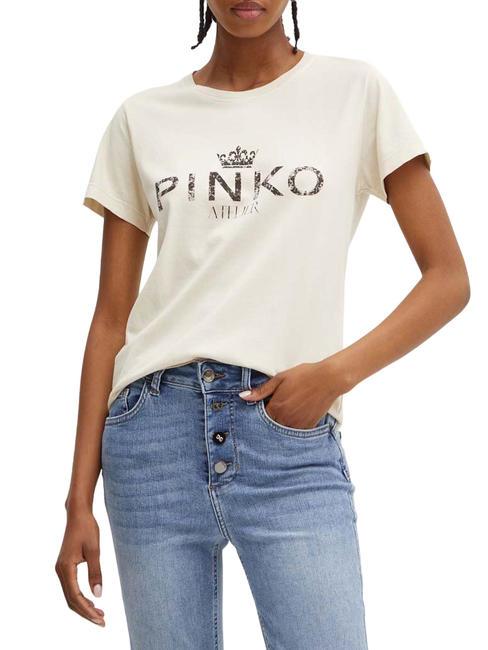 PINKO BUSSOLOTTO  T-Shirt in cotone beige nebbia - T-shirt e Top Donna