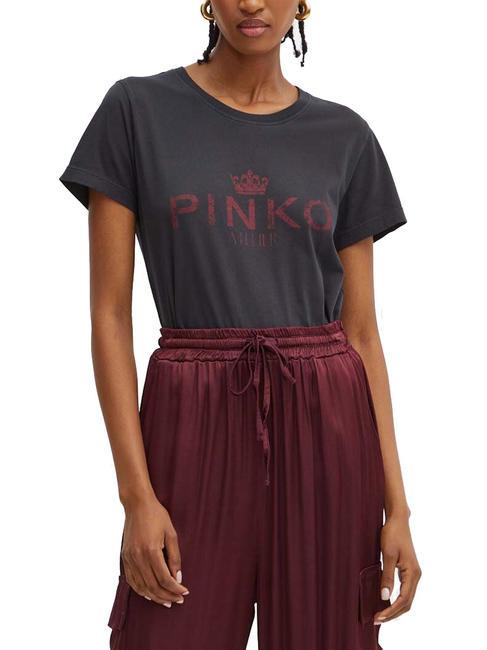 PINKO BUSSOLOTTO  T-Shirt in cotone nero/bordeaux - T-shirt e Top Donna