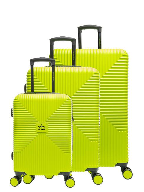 ROCCOBAROCCO ADVENTURE Set 3 trolley cabin, medio, grande acid green - Set Trolley