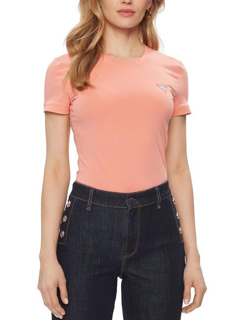 GUESS MINI TRIANGLE T-shirt slim fit peach coral - T-shirt e Top Donna